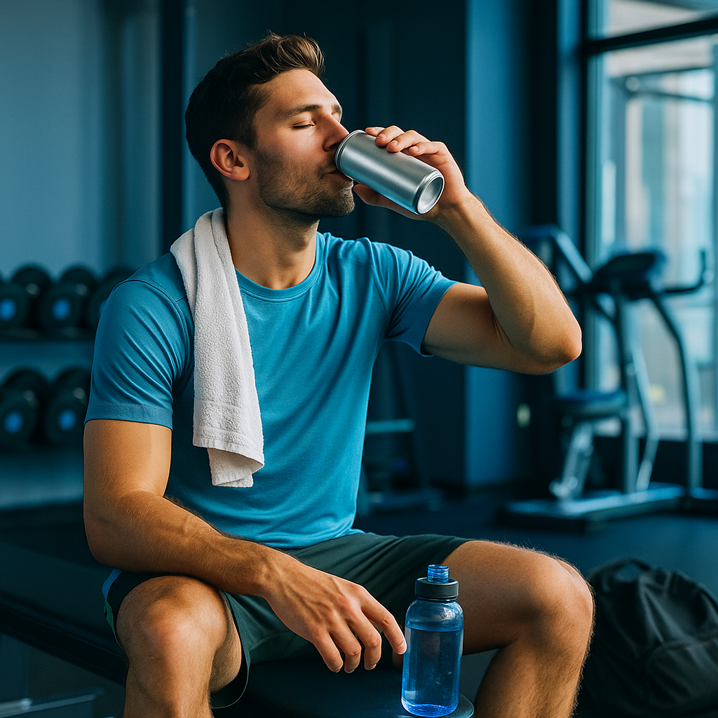 Athlete drinking NA beer after workout